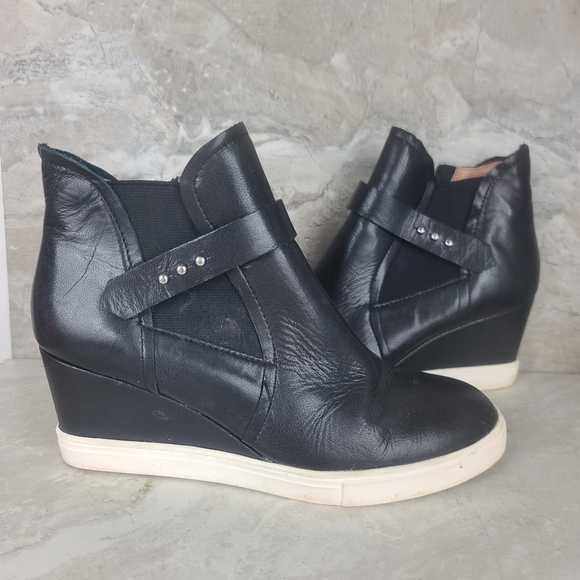 Linea Paolo Black Leather Freshton High Top Wedge Sneakers 8 - Picture 7 of 12